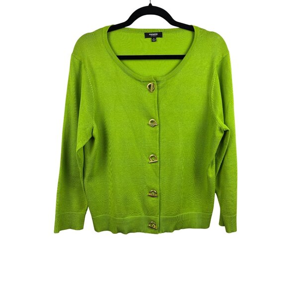 Women’s Premise Studio Size XL Lime Green Cardigan with Gold Closures - Picture 4 of 7